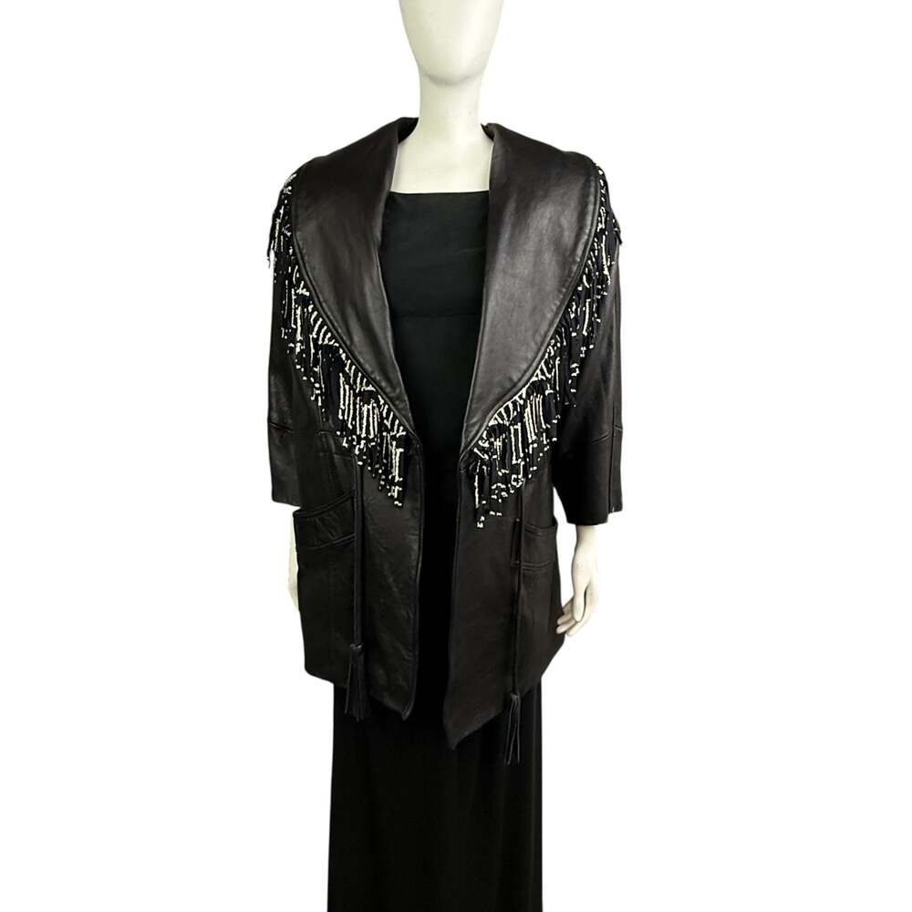 Vintage Braefair Leather New York 80s Beaded Fringe Leather Coat